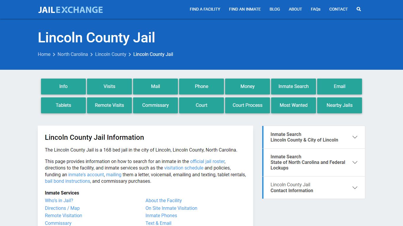Lincoln County Jail, NC Inmate Search, Information